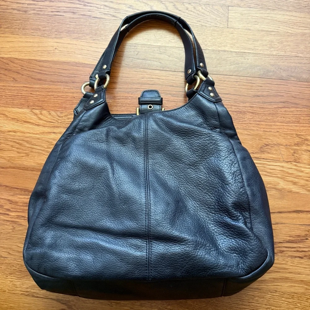 Coach black leather satchel with gold hardware purse - Picture 5 of 14
